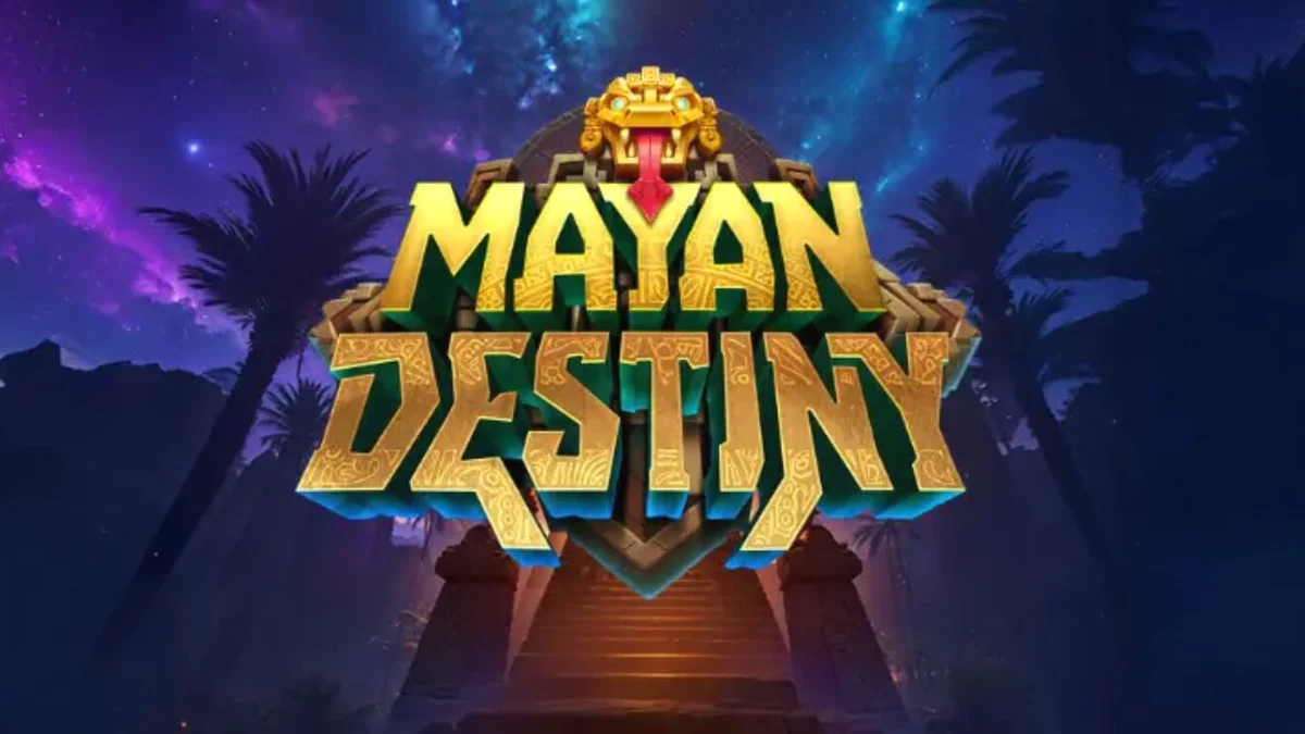 Tampilan visual slot Mayan Destiny dengan tema kuil hutan kuno dan roda bonus.